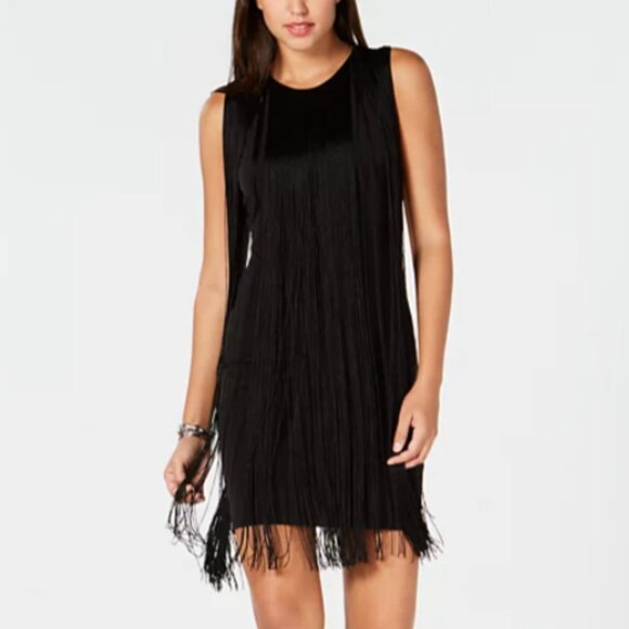 MICHAEL Michael Kors Dresses & Skirts - Michael Michael Kors Black Sleeveless Flapper Fringe Mini Dress Size L